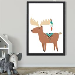 ARTZE Reindeer Tribal Animal Framed Print SIZE: A3 with Black Frame in Brown - Size: A4 - thumbnail 2