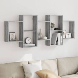 Berkfield Home Durable Wall Shelf Grey Sonoma 159x18x65 cm Engineered Wood - Size: 159 x 18 x 65 cm - thumbnail 2