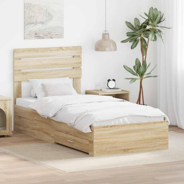 Berkfield Home Bed Frame Sonoma Oak & Silver 75 x 190 cm Engineered Wood in Brown - image 1