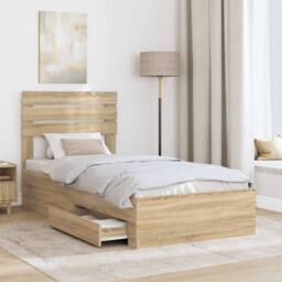 Berkfield Home Bed Frame Sonoma Oak & Silver 75 x 190 cm Engineered Wood in Brown - thumbnail 3