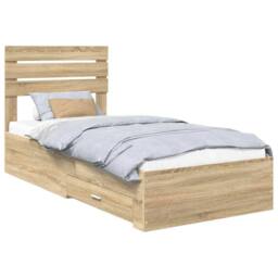 Berkfield Home Bed Frame Sonoma Oak & Silver 75 x 190 cm Engineered Wood in Brown - thumbnail 2