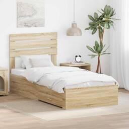 Berkfield Home Bed Frame Sonoma Oak & Silver 75 x 190 cm Engineered Wood in Brown - thumbnail 1