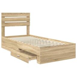 Berkfield Home Bed Frame Sonoma Oak & Silver 75 x 190 cm Engineered Wood in Brown - thumbnail 5