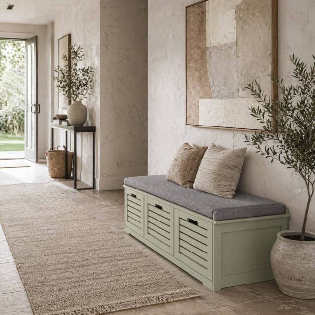 Wyld Haus Dilena Green 3 Drawer Shoe Storage Bench with Grey Padded Seat - image 1
