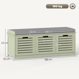 Wyld Haus Dilena Green 3 Drawer Shoe Storage Bench with Grey Padded Seat - thumbnail 4