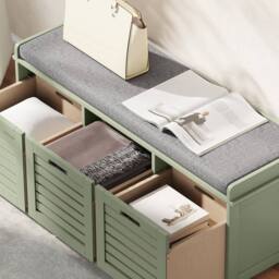 Wyld Haus Dilena Green 3 Drawer Shoe Storage Bench with Grey Padded Seat - thumbnail 9