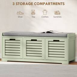 Wyld Haus Dilena Green 3 Drawer Shoe Storage Bench with Grey Padded Seat - thumbnail 5
