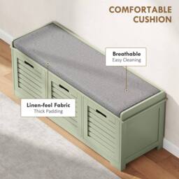 Wyld Haus Dilena Green 3 Drawer Shoe Storage Bench with Grey Padded Seat - thumbnail 6