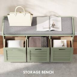 Wyld Haus Dilena Green 3 Drawer Shoe Storage Bench with Grey Padded Seat - thumbnail 8
