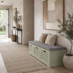 Wyld Haus Dilena Green 3 Drawer Shoe Storage Bench with Grey Padded Seat