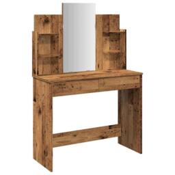 Berkfield Home Dressing Table with Mirror Old Wood 96x39x142 cm in Brown - Size: 96 x 39 x 142 cm - thumbnail 1