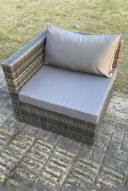 Fimous Outdoor Rattan Single Arm Corner Sofa Chair Garden Furniture With Seat & Back Cushion in Dark Grey