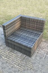 Fimous Outdoor Rattan Single Arm Corner Sofa Chair Garden Furniture With Seat & Back Cushion in Dark Grey - thumbnail 4