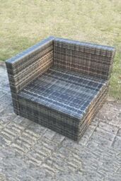 Fimous Outdoor Rattan Single Arm Corner Sofa Chair Garden Furniture With Seat & Back Cushion in Dark Grey - thumbnail 2