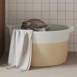 Berkfield Home Storage Basket Beige & White √ò40x25 cm Cotton - Size: 40x25 cm
