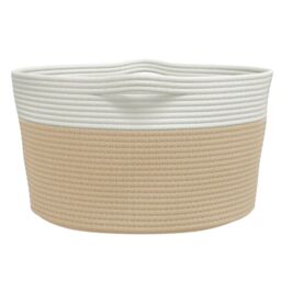 Berkfield Home Storage Basket Beige & White √ò40x25 cm Cotton - Size: 40x25 cm - thumbnail 5