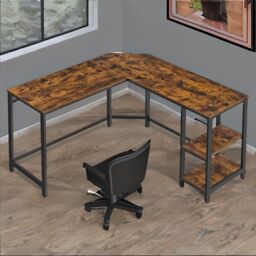 Rafaelo Mobilia Industrial Rustic L-Shaped Writing Desk With Steel Frame in Brown - thumbnail 4