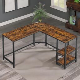 Rafaelo Mobilia Industrial Rustic L-Shaped Writing Desk With Steel Frame in Brown - thumbnail 5