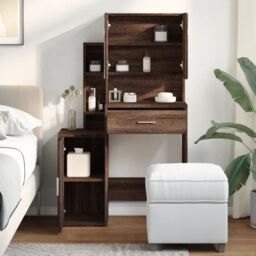 Berkfield Home Dressing Table with Cabinet Brown Oak 80x35x132 cm - Size: 80 x 35 x 132 cm - thumbnail 4