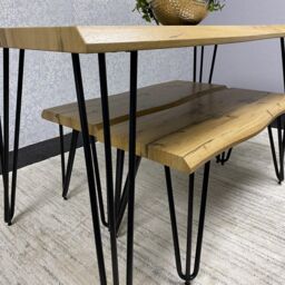 KOSY KOALA Wooden Dining Table & 2 Benches Set With Metal Hairpin Legs for Dining Room, Work, or Study in Brown - thumbnail 4