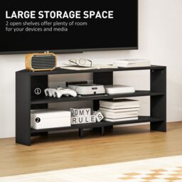 HOMCOM Corner TV Stand, TV Unit with Open Shelves for 47 Inch TV in Black - thumbnail 5
