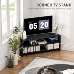 HOMCOM Corner TV Stand, TV Unit with Open Shelves for 47 Inch TV in Black - thumbnail 4