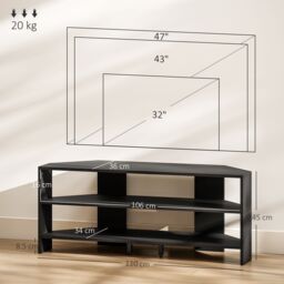 HOMCOM Corner TV Stand, TV Unit with Open Shelves for 47 Inch TV in Black - thumbnail 3