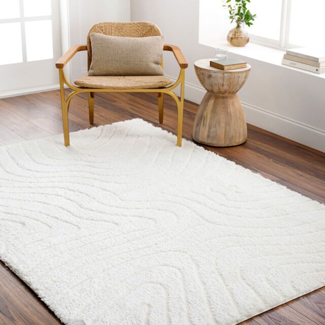 Livabliss Nomadic-Shaggy Ivory Modern Graphic Soft Plush Pile Living Bedroom Rug in Light Beige - Size: 200 cm x 275 cm - image 1