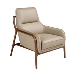 Angel Cerda Mink Cowhide Leather Armchair with Solid Walnut Legs in Cream