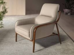 Angel Cerda Mink Cowhide Leather Armchair with Solid Walnut Legs in Cream - thumbnail 3