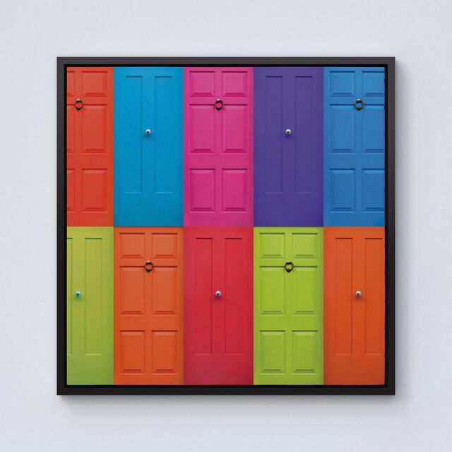 Warren Reed - Designer Colourful English Doors Framed Canvas in Black - Size: w10 inch x h10 inch - image 1