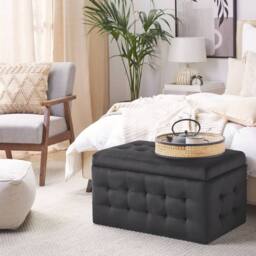 Wyld and Coco Luxor Black Velvet Tufted Storage Ottoman Bench - thumbnail 1