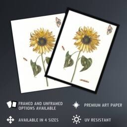 "Artery8 Sunflower Caterpillar & Two Butterflies Teyler Framed Wall Art Print in White - Size: W12"" x H16""" - thumbnail 2