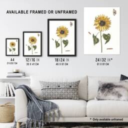 "Artery8 Sunflower Caterpillar & Two Butterflies Teyler Framed Wall Art Print in White - Size: W12"" x H16""" - thumbnail 3
