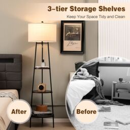 Costway Modern Floor Lamp Corner Standing Lamp Tall Bookshelf Light with 3-tier Shelves - thumbnail 2