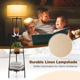 Costway Modern Floor Lamp Corner Standing Lamp Tall Bookshelf Light with 3-tier Shelves - thumbnail 3