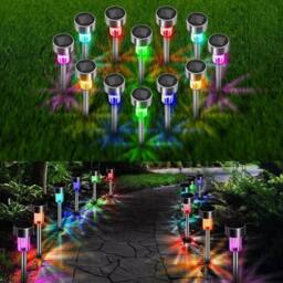 KORVIXA 24x Solar Powered Garden LED Stake Lights in Silver - Size: 100 cm - thumbnail 1