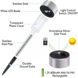 KORVIXA 24x Solar Powered Garden LED Stake Lights in Silver - Size: 100 cm - thumbnail 2