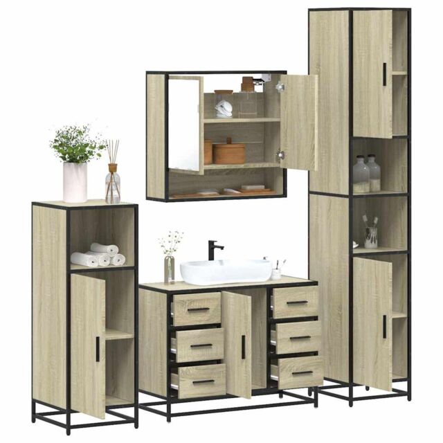 Berkfield Home 4¬†Piece Bathroom Furniture Set¬†Sonoma Oak Engineered Wood in Brown - image 1