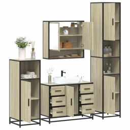 Berkfield Home 4¬†Piece Bathroom Furniture Set¬†Sonoma Oak Engineered Wood in Brown - thumbnail 1