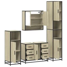 Berkfield Home 4¬†Piece Bathroom Furniture Set¬†Sonoma Oak Engineered Wood in Brown - thumbnail 6