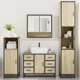 Berkfield Home 4¬†Piece Bathroom Furniture Set¬†Sonoma Oak Engineered Wood in Brown - thumbnail 4
