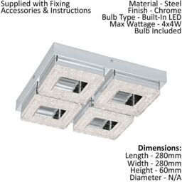 Loops Wall Flush Ceiling Light Chrome Shade Chrome Clear Plastic Crystal Bulb LED 4x4W - thumbnail 2