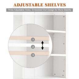 Costway Wooden Tall Bookcase 3-Tier Shelving Storage Cabinet 2 Doors Display Organizer in White - thumbnail 4
