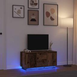 Berkfield Home TV Cabinet with LED Lights Old Wood 100x41x50 cm in Brown - Size: 100 x 41 x 50 cm - thumbnail 2