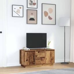 Berkfield Home TV Cabinet with LED Lights Old Wood 100x41x50 cm in Brown - Size: 100 x 41 x 50 cm - thumbnail 4