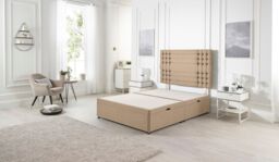 Somnior Flexby Plush Fabric Side Opening Ottoman Bed With Headboard in Beige - Size: Single - thumbnail 2