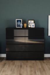 HD Designs Glinton Gloss 8 Drawer Chest of Drawers Storage Bedroom Furniture in Black - thumbnail 4