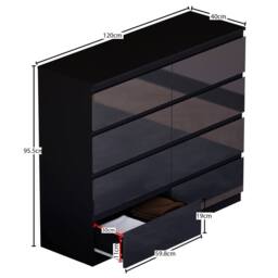 HD Designs Glinton Gloss 8 Drawer Chest of Drawers Storage Bedroom Furniture in Black - thumbnail 3