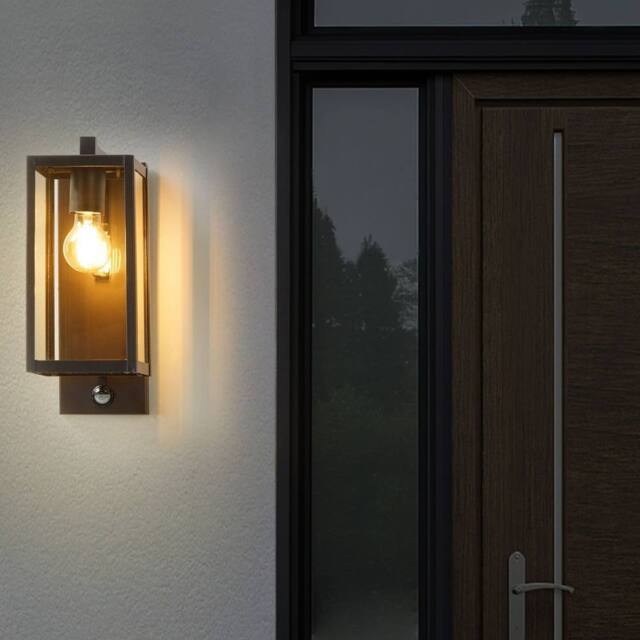 Wyld and Coco Outdoor Wall Light Black Iron Glass 33cm Motion Sensor Retro Design - image 1